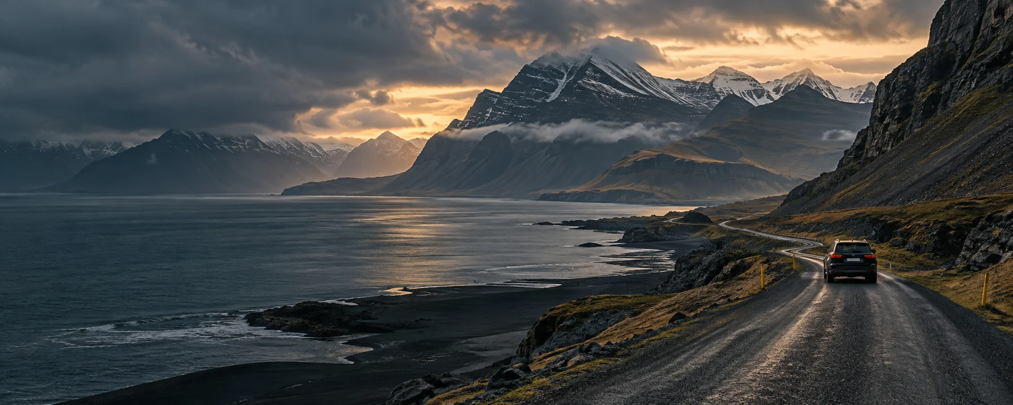 Icelandic coastal mountain and fjord landscape